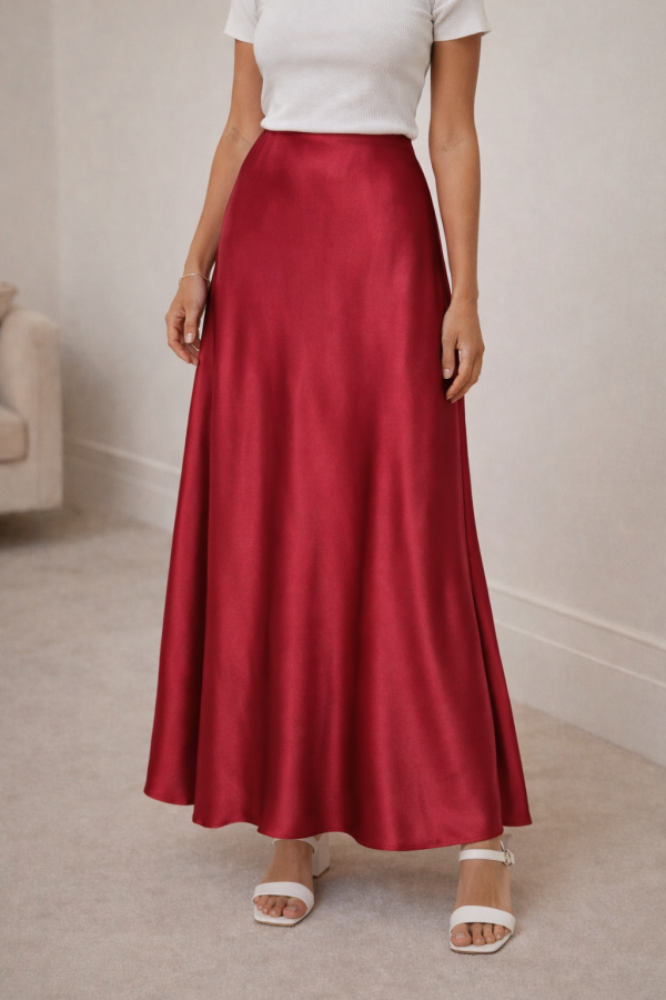 Jupe satin rouge