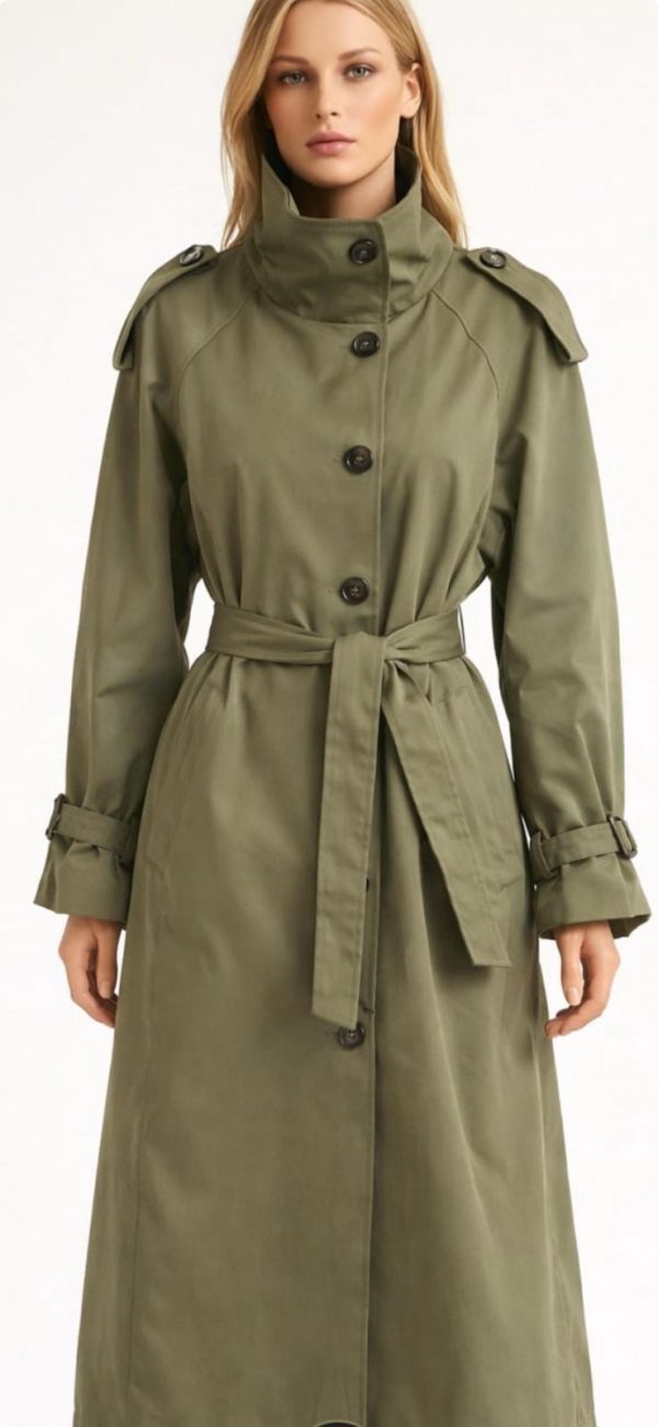 Trench long ceinturer kaki