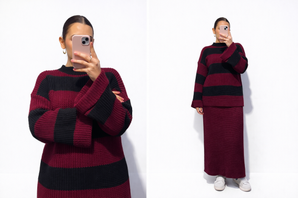 Ensemble en maille rayé