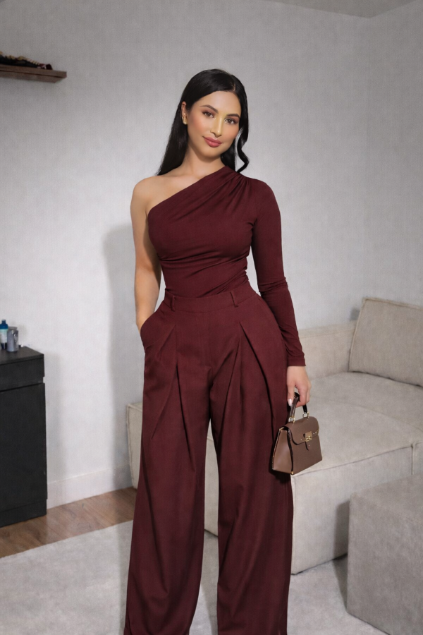 pantalon oversize bordeaux