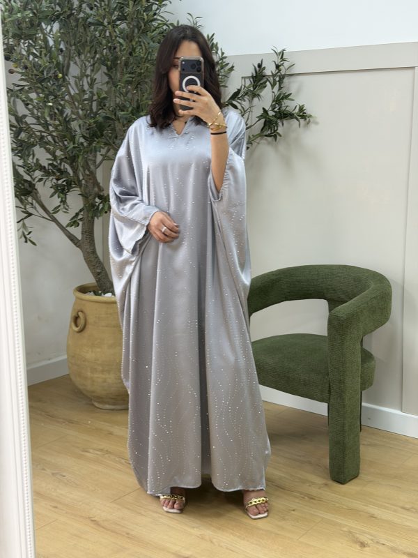 Abaya strass gris