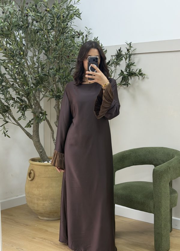 Robe longue manches friser choco