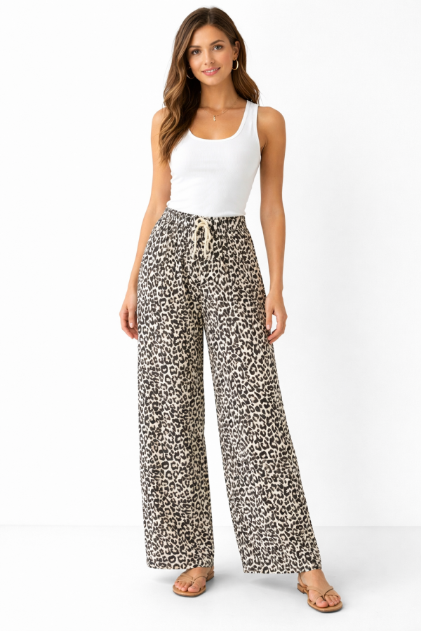 Pantalon gaze de coton léopard